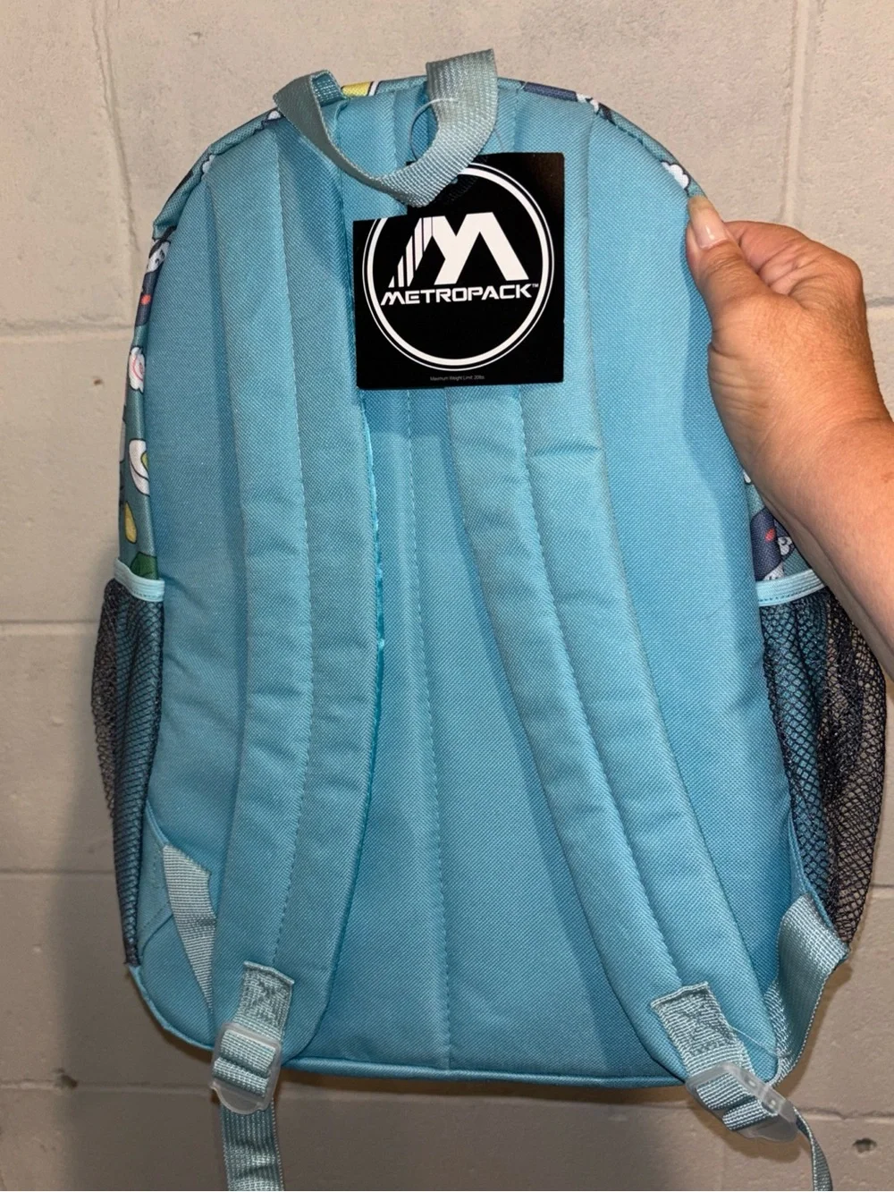 Women’s Sushi Kitty backpack book bag teal green with laptop sleeve